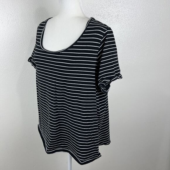 J Jill Shirt Women Extra Large Black White Stripe Everyday Cotton Tee S/S Casual - Picture 2 of 11